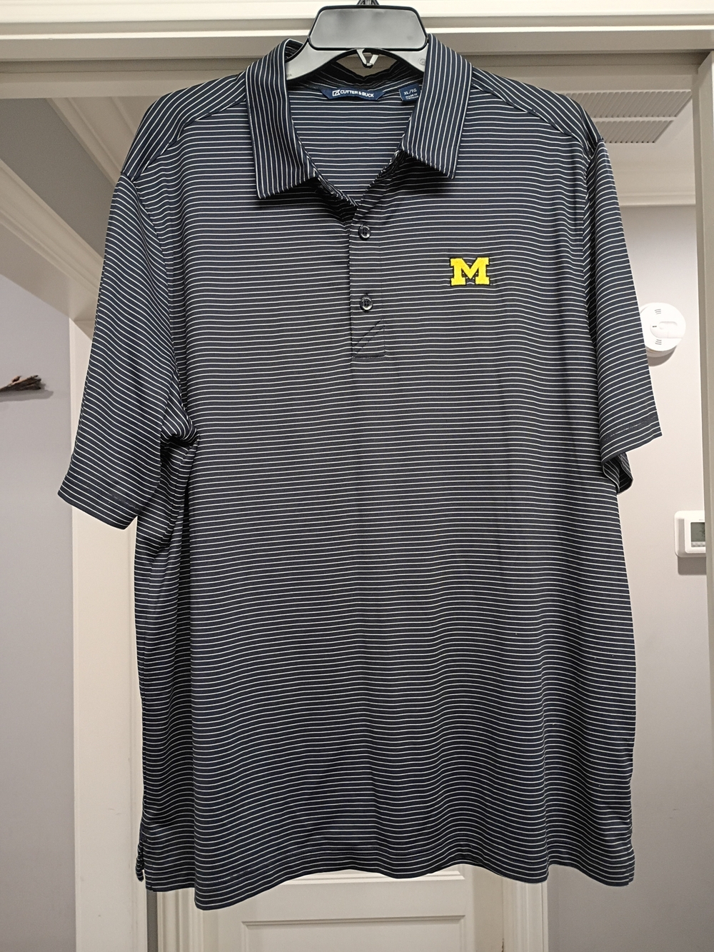 Cutter & Buck Navy Striped Polo with Yellow 'M' Logo Men's Size XL